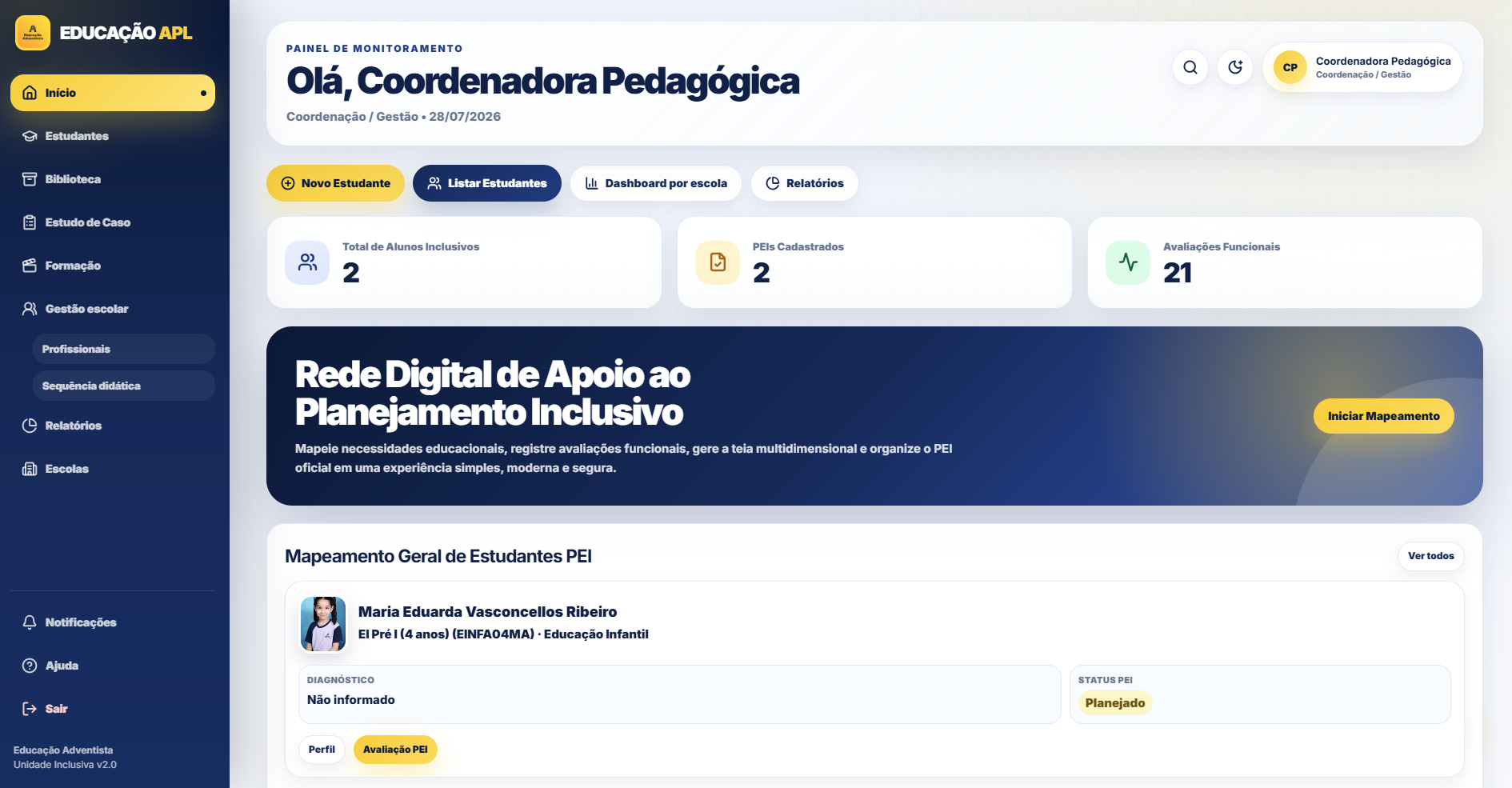 Interface do projeto Plataforma PEI
