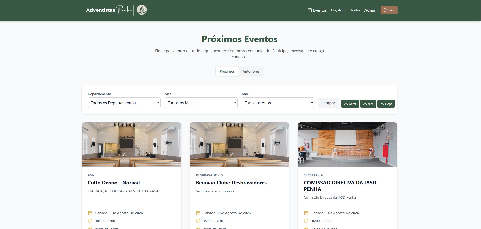 Interface do projeto Agenda Penha