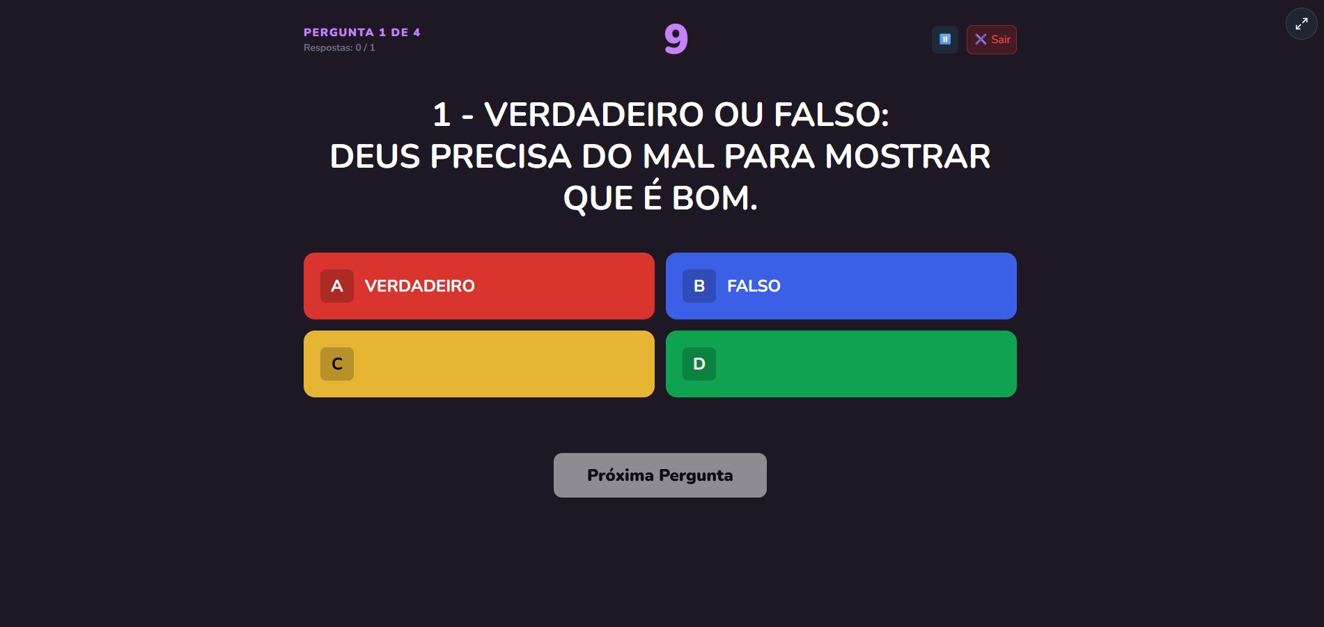 Interface do projeto Quiz APL